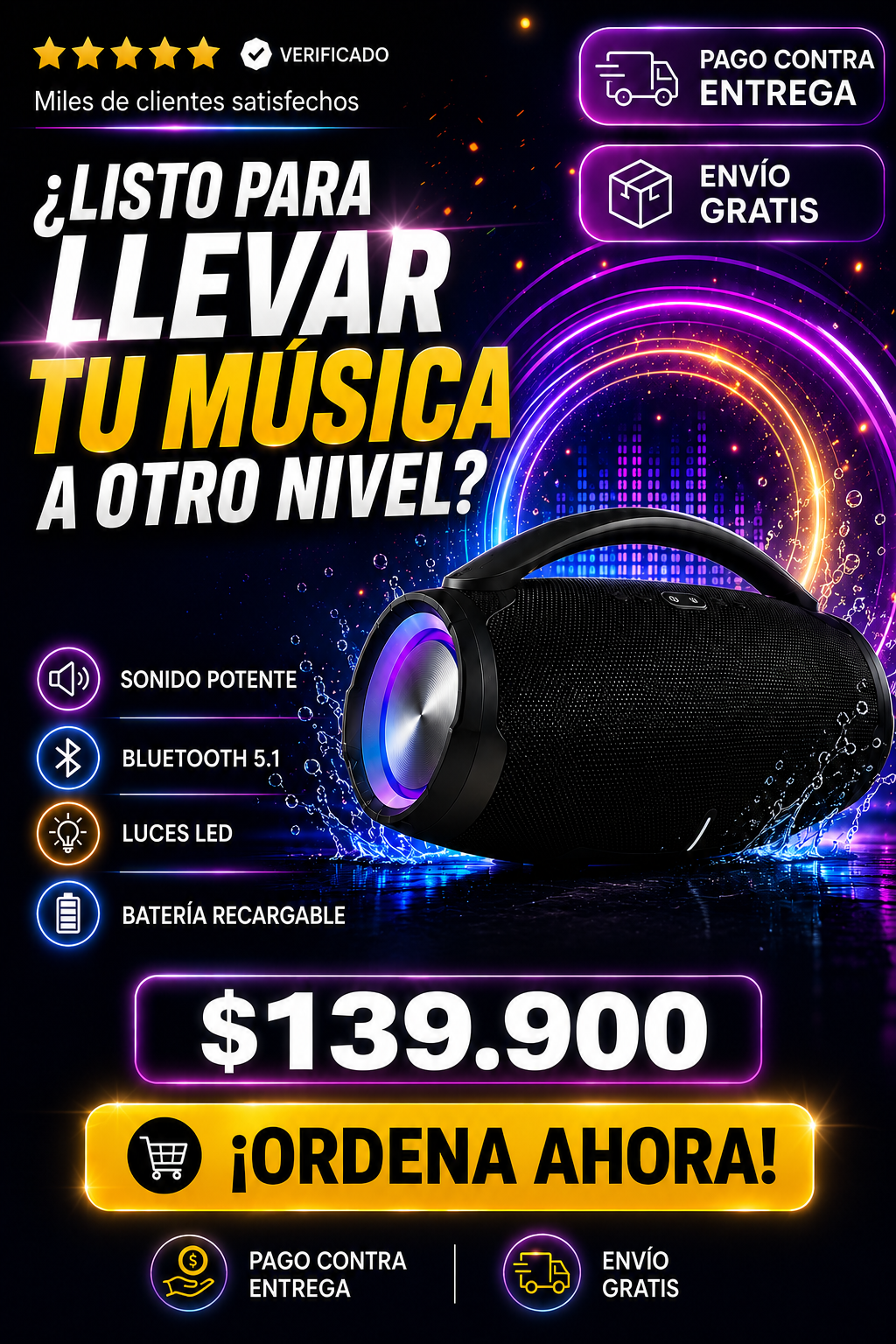 Parlante Boombox 3 Led