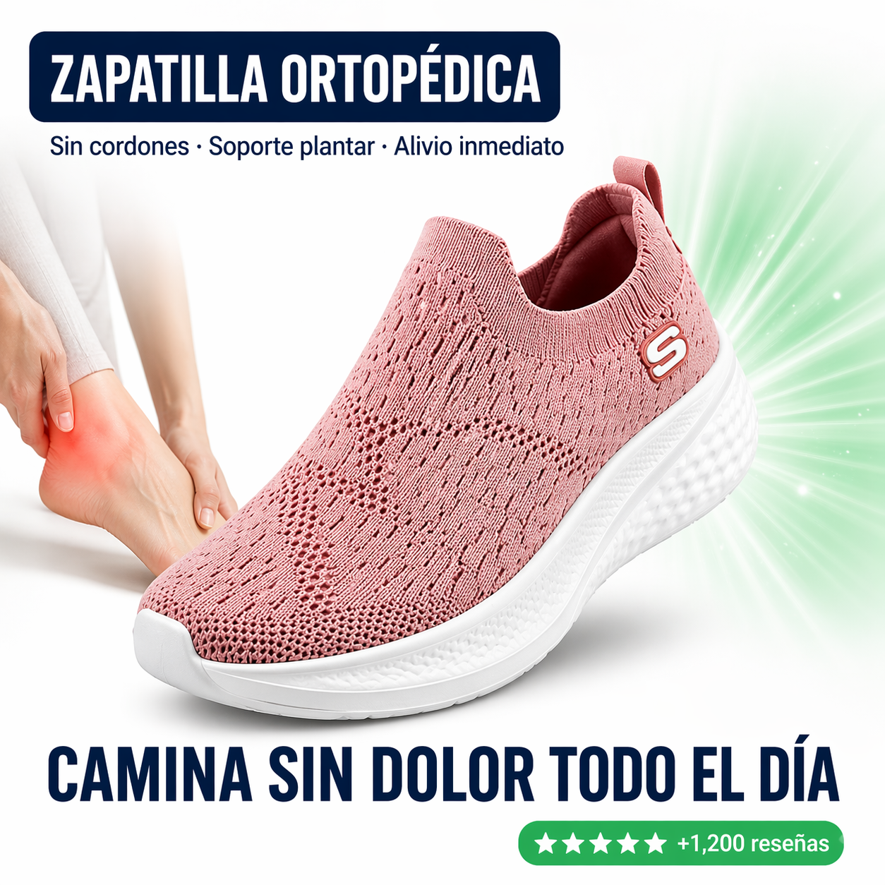 Zapatilla ortopédica para mujer sin cordones | Alivio del dolor de pies todo el día