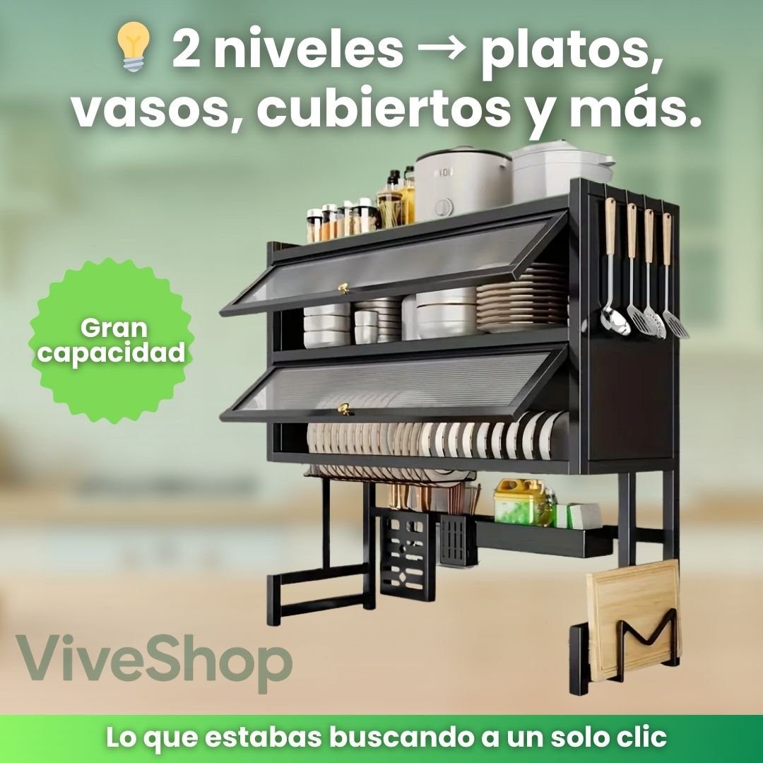Platera de 2 pisos con Tapa - ✨ Diseño elegante + cero polvo + gran capacidad