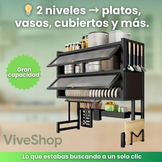 Platera de 2 pisos con Tapa - ✨ Diseño elegante + cero polvo + gran capacidad