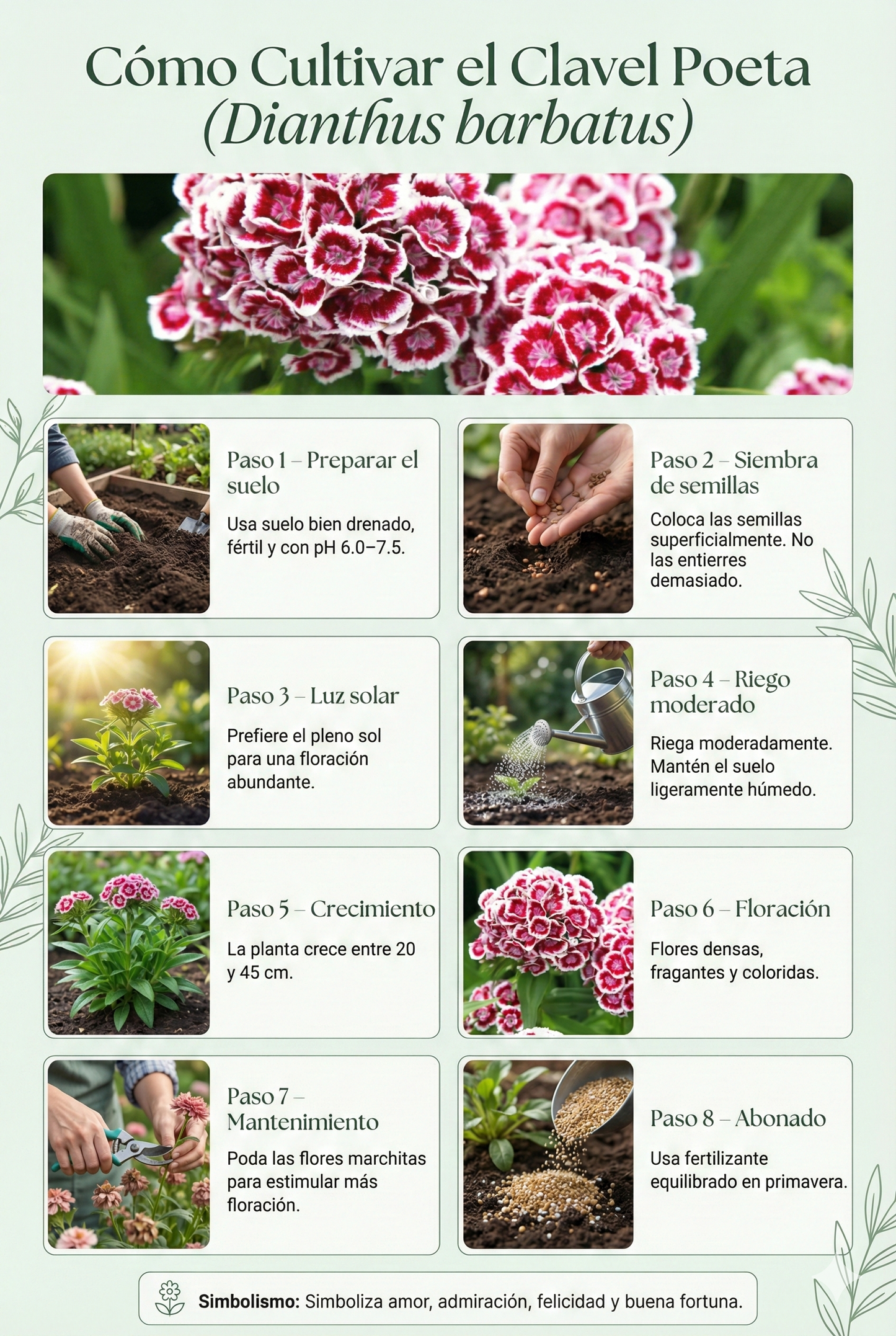 Kit de 50 semillas Flores Clavel Poeta - Ten el jardin de tus sueños, con flores hermosas 💐