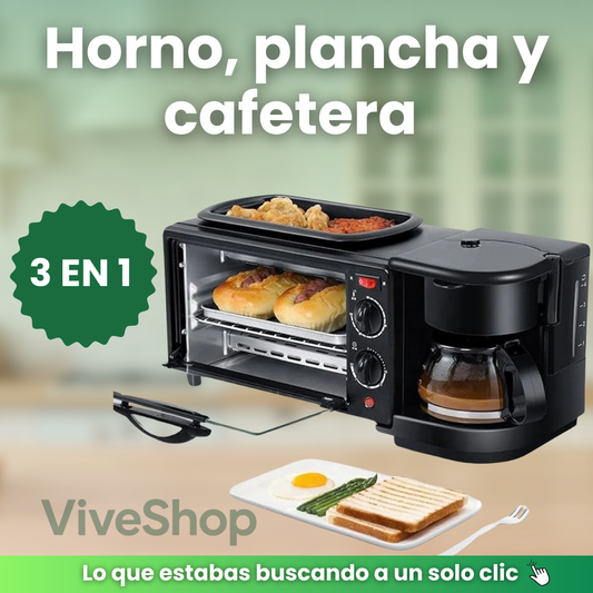 Horno 3 en 1® – Cocina sin desorden y prepara tu desayuno completo en solo 10 minutos